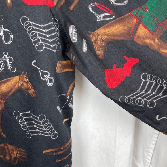 Lauren Ralph Lauren Women's Black Equestrian Horse Print Button-Down Shirt - Picture 8 of 15